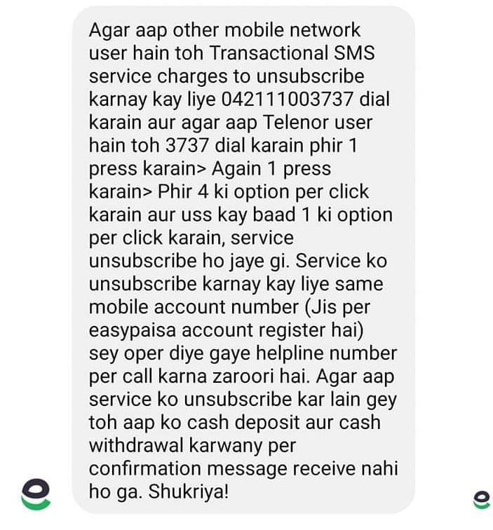 Unsubscribe Easypaisa sms